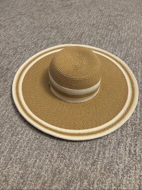 Scala Wide-Brim Straw Sun Hat in Tan with Cream Band
